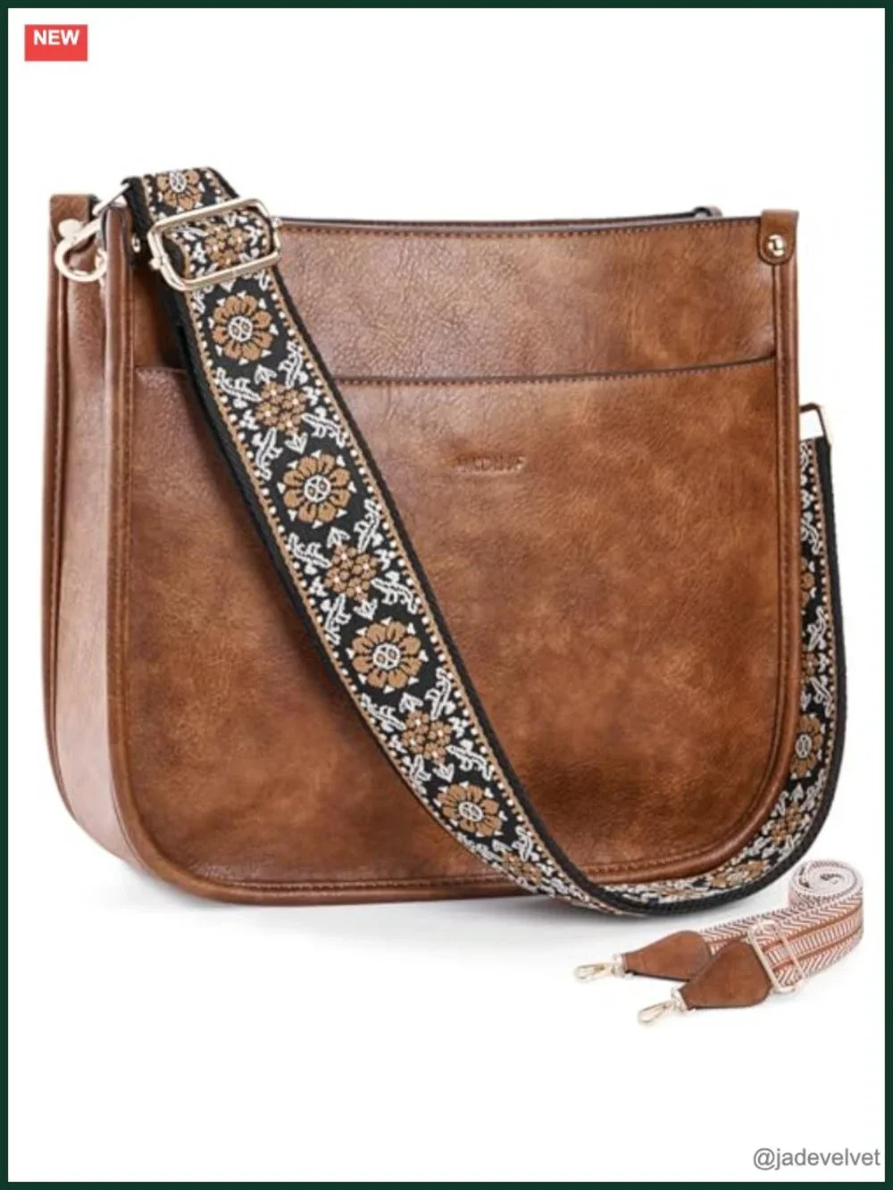 Trendy Vegan Leather Hobo Crossbody Bag with 2 Adjustable Guitar Straps